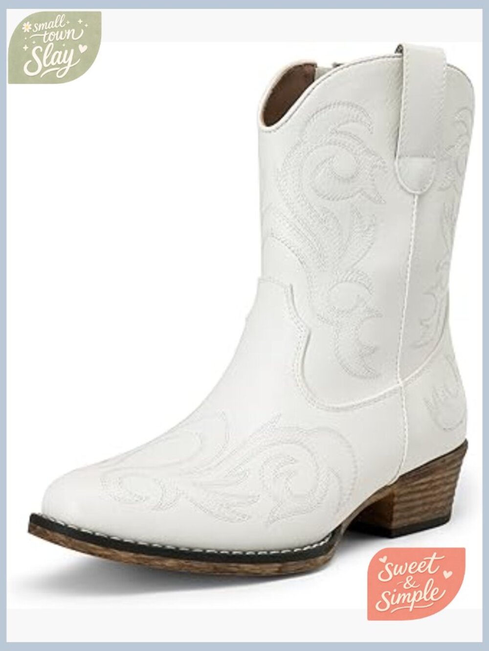 Women's Embroidered Western Ankle Boots Square Toe Chunky Heel with Zipper